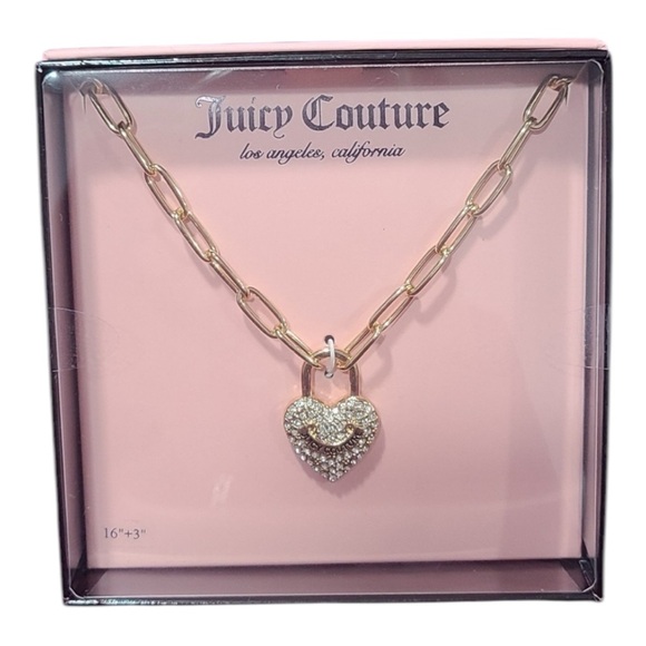 Juicy Couture Necklace Key Lock Rhinestone Gold Tone Design - Picture 1 of 5